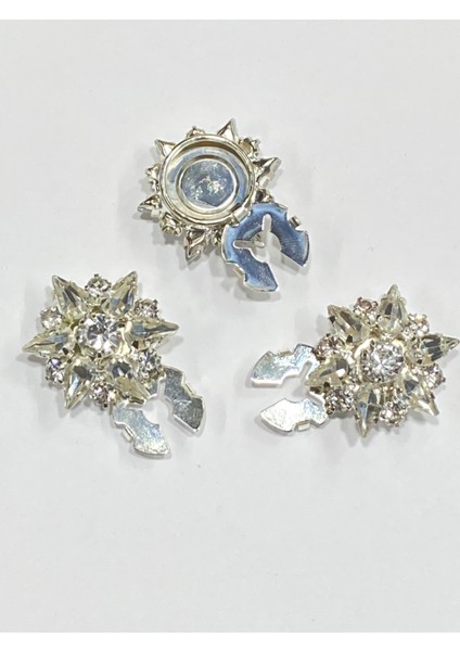 Taşlı Düğme /taşlı Klipsli Düğme/klipsli Yıldız Düğme/3 Lü Set/ 2,5 cm Gümüş