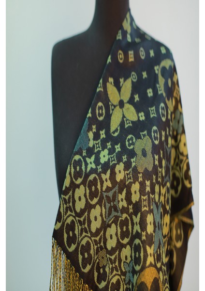 Koyu Kahve Bej Pashmina Şal