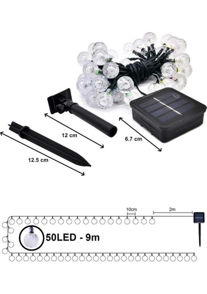 Bahçe Aydınlatma DP-124 Gün Işığı 50 Top Süs Işık Güneş Enerjili LED