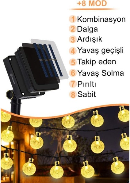 Bahçe Aydınlatma DP-124 Gün Işığı 50 Top Süs Işık Güneş Enerjili LED