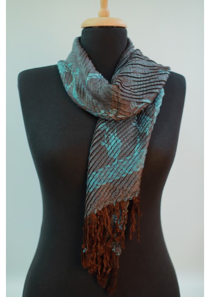Kahve Turkuaz Pamuk - Viskon Şal