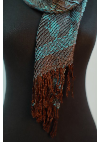 Kahve Turkuaz Pamuk - Viskon Şal modelleri