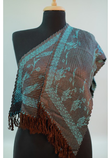 Kahve Turkuaz Pamuk - Viskon Şal indirimleri