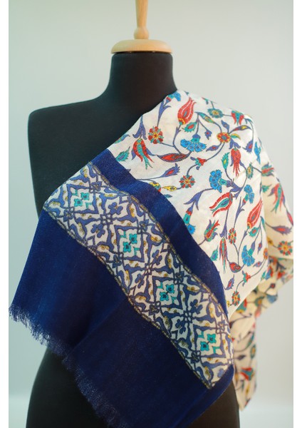 Bej Lacivert Ipek - Keten Şal fırsatları