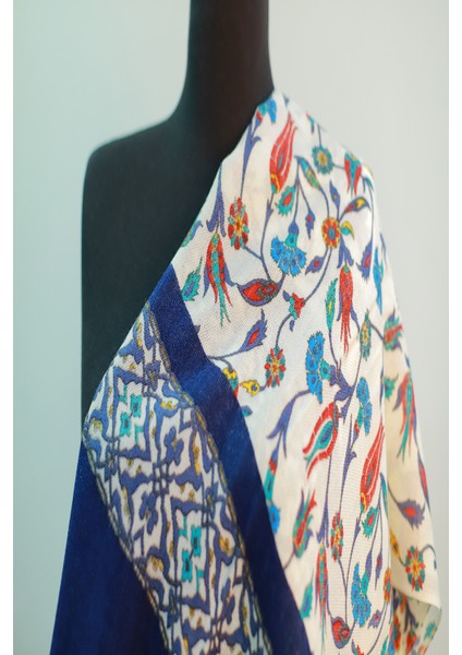 Bej Lacivert Ipek - Keten Şal indirimleri