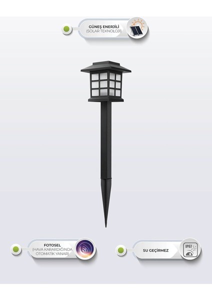 " 10 Adet " Güneş Enerjili Solar 5W Yol, Patika ve Çim Armatürü Günışığı (Sarı) 0 - 250 Watt Le