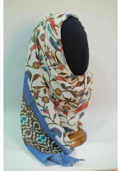 Bej Indigo Ipek - Keten Şal