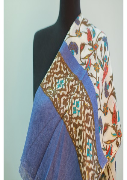 Bej Indigo Ipek - Keten Şal
