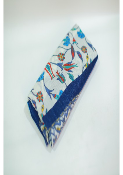 Bej Lacivert Ipek - Keten Şal