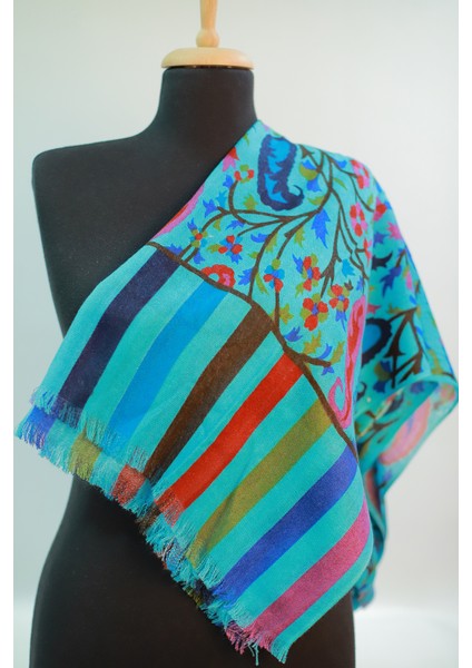 Turkuaz Ipek - Keten Eşarp Şal