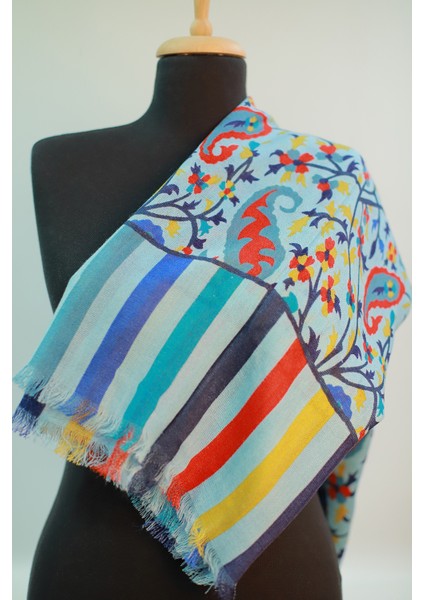 Mavi Lacivert Ipek - Keten Eşarp Şal fırsatları