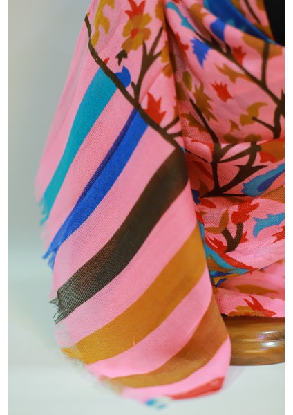 Pembe Bal Köpüğü Ipek - Keten Eşarp Şal