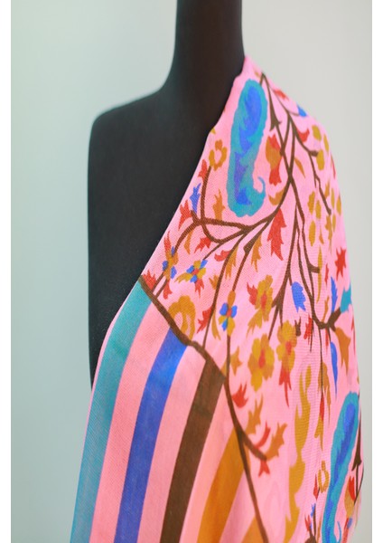 Pembe Bal Köpüğü Ipek - Keten Eşarp Şal