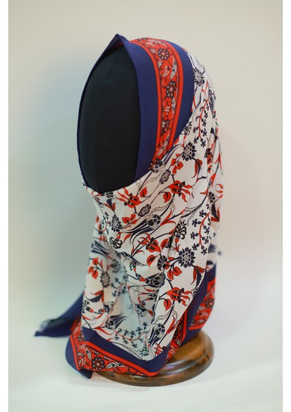 Ekru Kırmızı Lacivert Medine Ipek Eşarp Şal modelleri