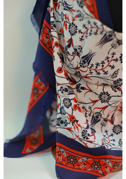 Ekru Kırmızı Lacivert Medine Ipek Eşarp Şal fırsatları