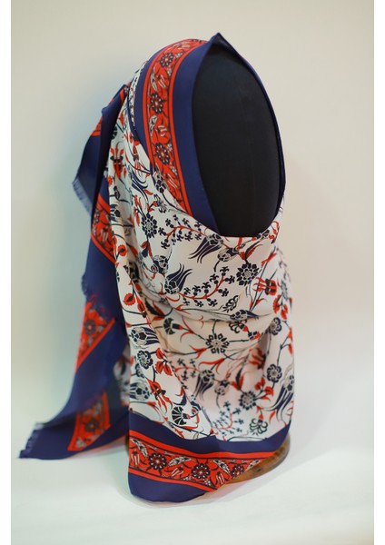 Ekru Kırmızı Lacivert Medine Ipek Eşarp Şal indirimleri