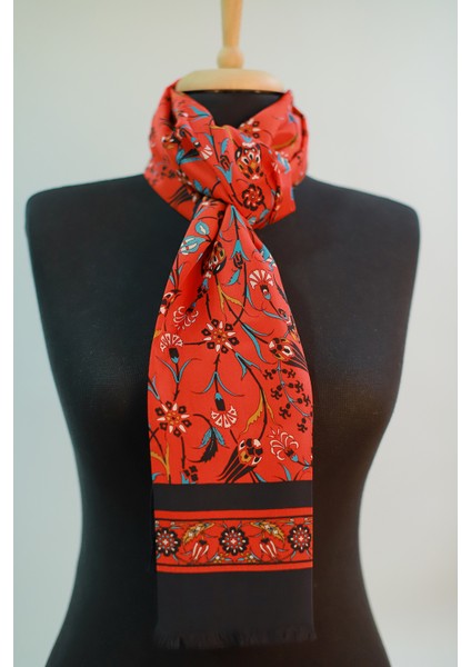 Kırmızı Lacivert Medine Ipek Eşarp Şal