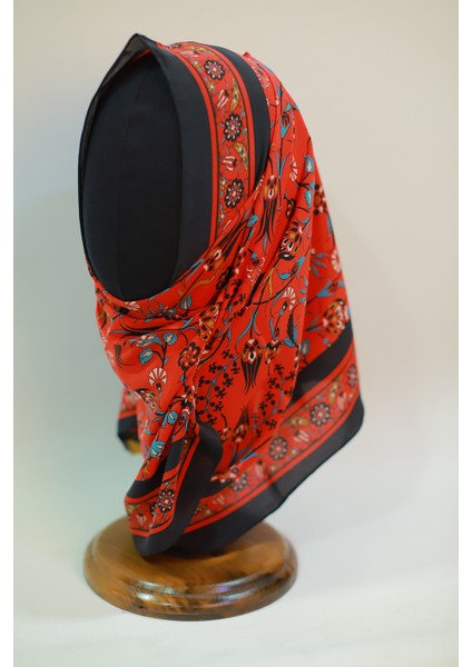 Kırmızı Lacivert Medine Ipek Eşarp Şal