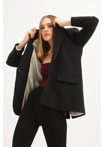 Tek Düğmeli Blazer Ceket Siyah