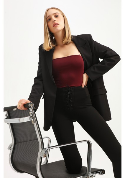 Tek Düğmeli Blazer Ceket Siyah