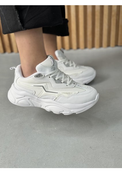 Kadın Bej Ortopedik Taban Fileli Sneaker Günlük Spor Ayakkabı 026