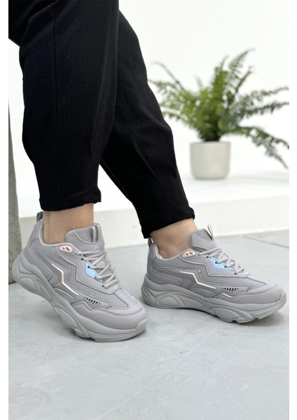 Kadın Bej Ortopedik Taban Fileli Sneaker Günlük Spor Ayakkabı 026