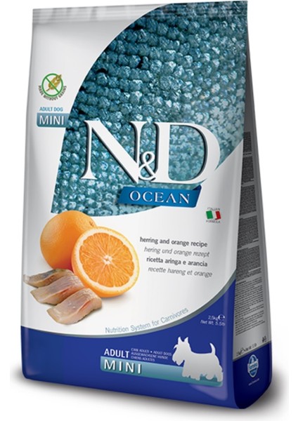 Ocean Tahılsız Mini Adult 2,5 kg Ringa Balığı ve Portakallı Yetişkin Köpek Maması