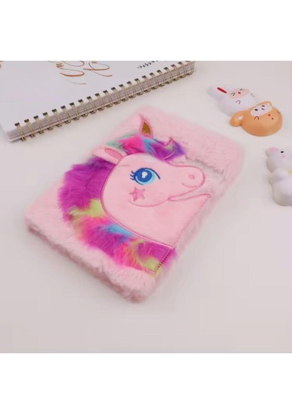 Unicorn Tasarımlı Peluş Çizgili Defter