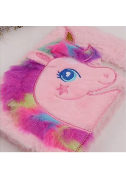 Unicorn Tasarımlı Peluş Çizgili Defter