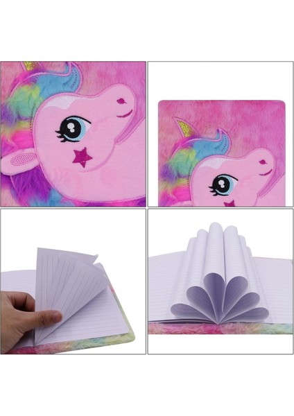 Unicorn Tasarımlı Peluş Çizgili Defter