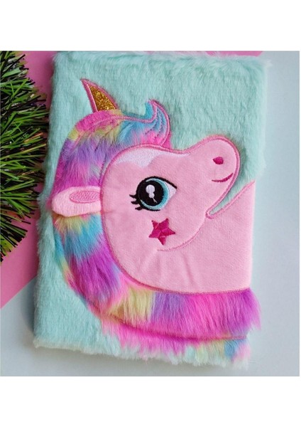 Unicorn Tasarımlı Peluş Çizgili Defter