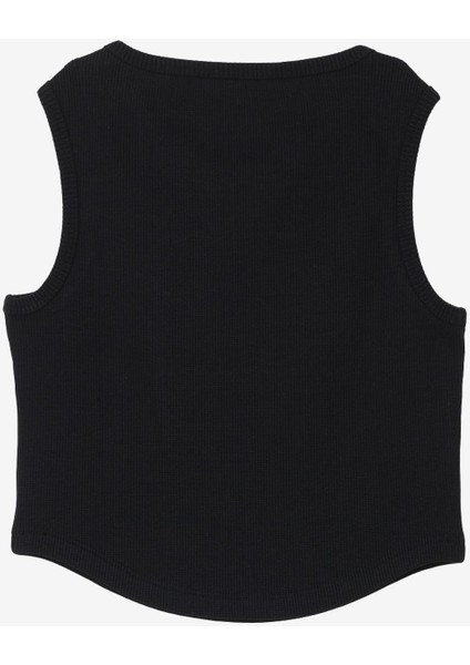 Siyah Kız Çocuk Bisiklet Yaka Crop Top Taşlı Atlet C4SG-TST4006