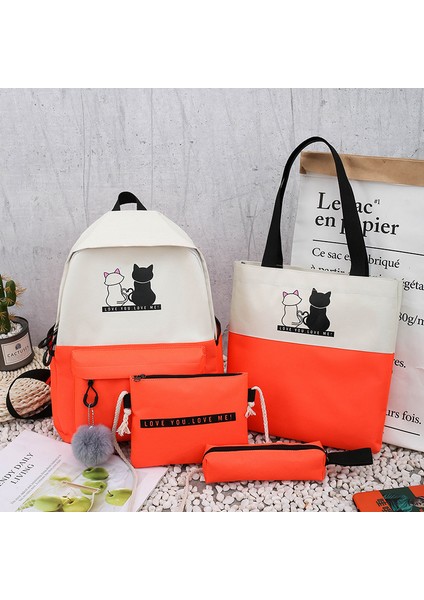 Öğrenci Okul Çantası Dört Parçalı Yeni Kampüs Tatlı Sırt Çantası Kalem Çantası Tuval Baskılı Karikatür (Yurt Dışından) fırsatları