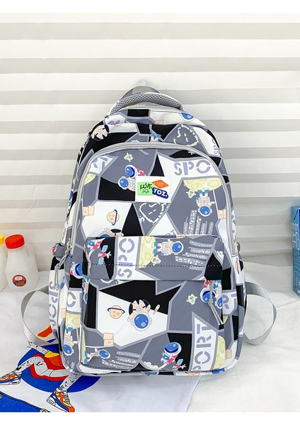 Karikatür Baskı Sırt Çantası Yeni Stil Moda Kontrast Renkli Dikiş Orta ve Lise Öğrencisi Okul Çantası Büyük Kapasiteli Rahat Sırt Çantası (Yurt Dışından) indirimleri