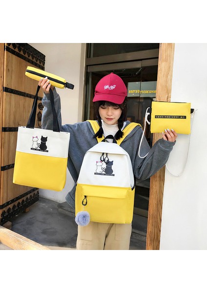 Öğrenci Okul Çantası Dört Parçalı Yeni Kampüs Tatlı Sırt Çantası Kalem Çantası Tuval Baskılı Karikatür (Yurt Dışından) fiyatları