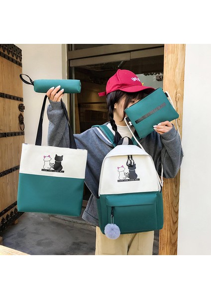 Öğrenci Okul Çantası Dört Parçalı Yeni Kampüs Tatlı Sırt Çantası Kalem Çantası Tuval Baskılı Karikatür (Yurt Dışından) modelleri