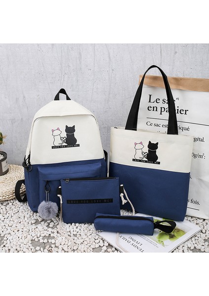 Öğrenci Okul Çantası Dört Parçalı Yeni Kampüs Tatlı Sırt Çantası Kalem Çantası Tuval Baskılı Karikatür (Yurt Dışından) indirimleri