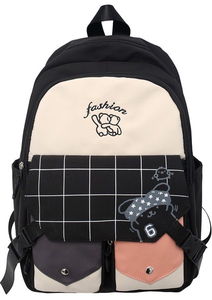 Kadın Ortaokul Öğrencileri Için Kontrast Renkli Sırt Çantası Büyük Kapasiteli Kampüs Okul Çantası Karikatür Rahat Ekose Sırt Çantası (Yurt Dışından) fiyatları