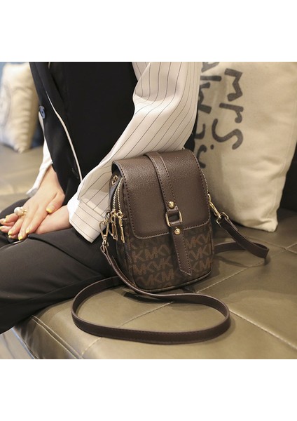Moda Mini Cep Telefonu Çantası Dikey Çok Katmanlı Crossbody Baskılı Kadın Çantası Omuz (Yurt Dışından)