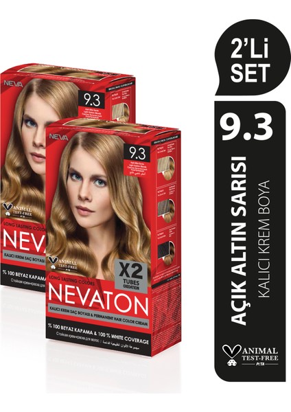 2 X 2'Li Set 9.3 Açık Altın Sarısı Kalıcı Krem Saç Boyası Seti (4 Boya + 4 Oksidan)