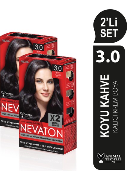 2 X 2'Li Set 3.0 Koyu Kahve Kalıcı Krem Saç Boyası Seti (4 Boya + 4 Oksidan)