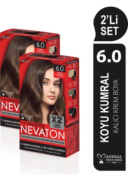 2 X 2'Li Set 6.0 Koyu Kumral Kalıcı Krem Saç Boyası Seti (4 Boya + 4 Oksidan)