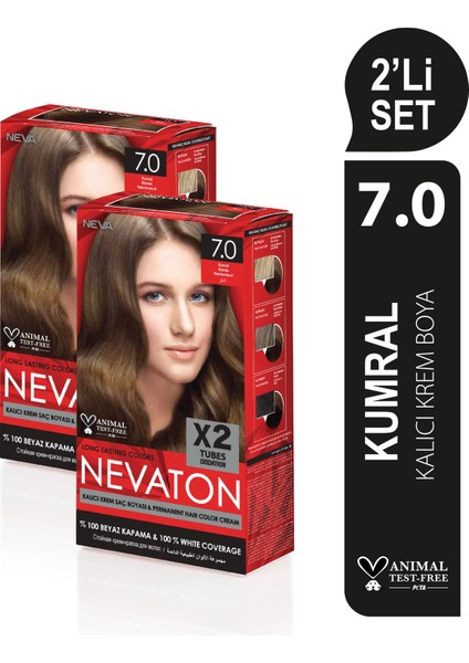 2 X 2'Li Set 7.0 Kumral Kalıcı Krem Saç Boyası Seti (4 Boya + 4 Oksidan)