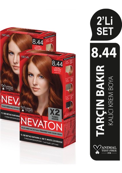 2 X 2'Li Set 8.44 Tarçın Bakır Kalıcı Krem Saç Boyası Seti (4 Boya + 4 Oksidan)