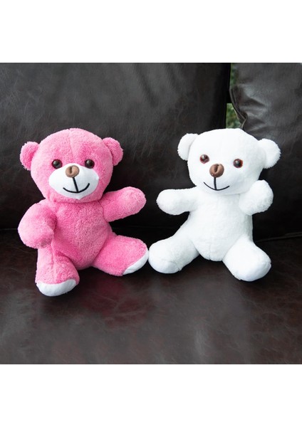 2'li Peluş Beyaz ve Pembe Ayıcık - 20 cm