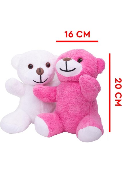 2'li Peluş Beyaz ve Pembe Ayıcık - 20 cm