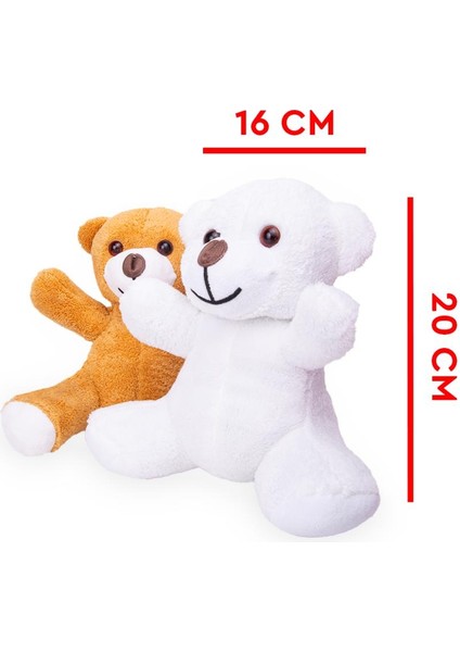 2'li Peluş Beyaz ve Kahverengi Ayıcık - 20 cm