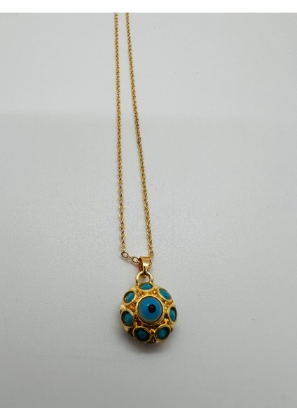 Gold Turkuaz Nazar Evil Eye Çelik Kolye