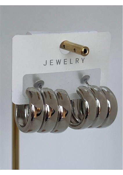 Silver Bombeli Kıvrımlı Silver Pinterest Çelik Küpe