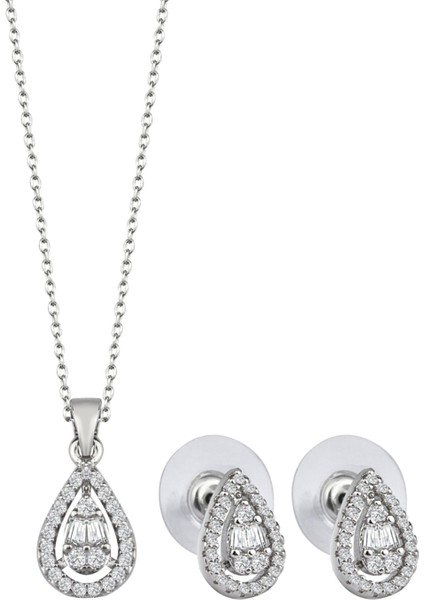 Zirkon Taş Silver Damla Model Set Takım